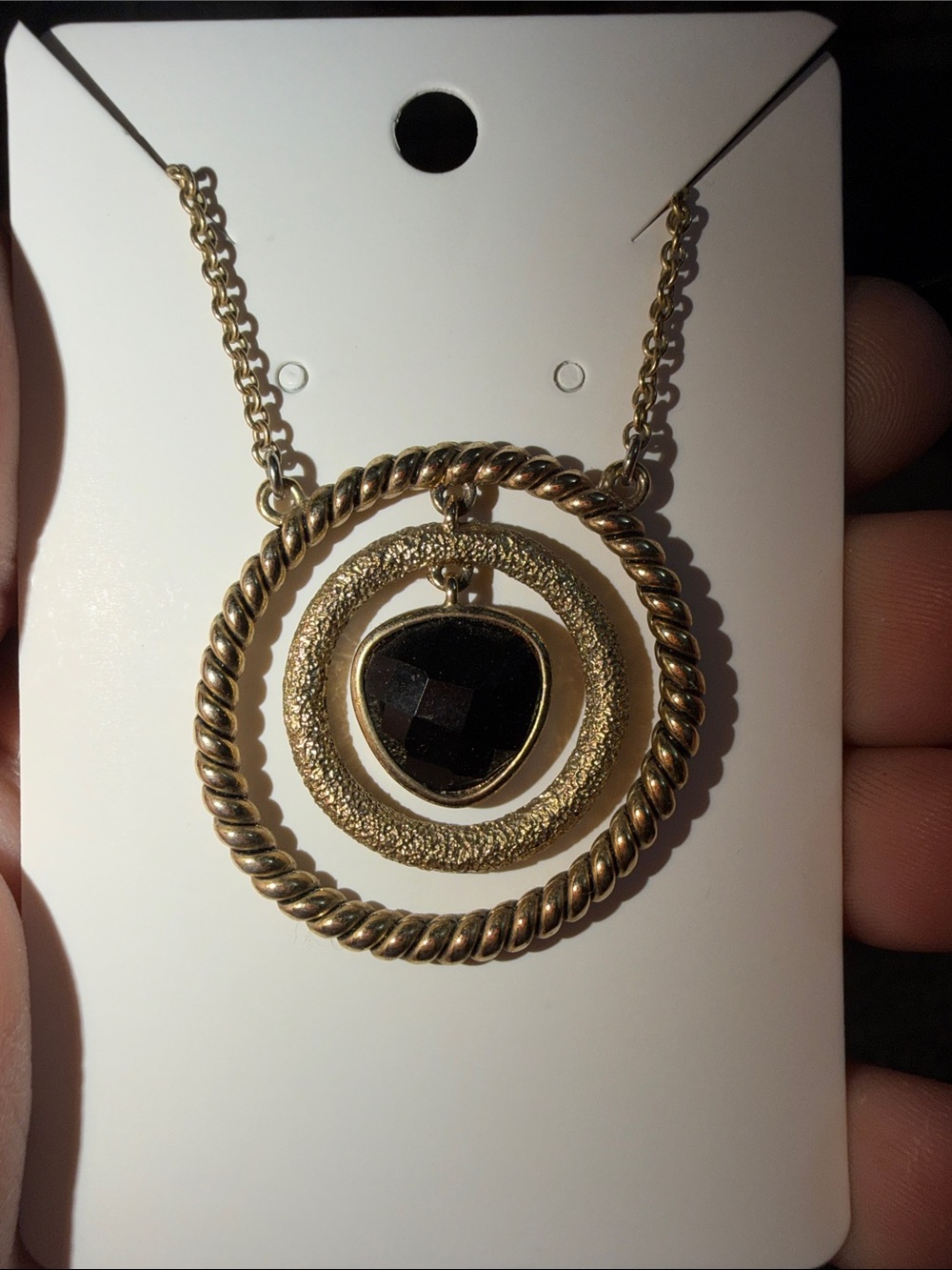 Gold-Tone Heart Pendant Necklace with Black Stone